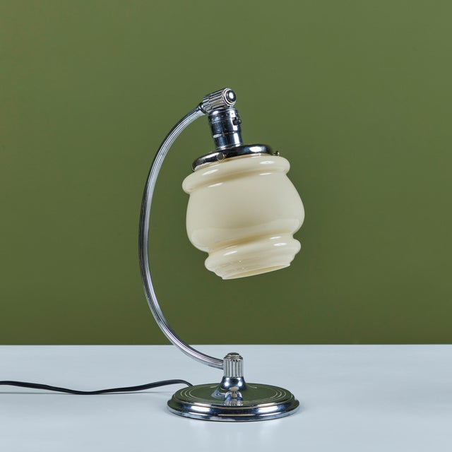 Glass Chrome Curved Stem Table Lamp for Chase Usa For Sale - Image 7 of 12