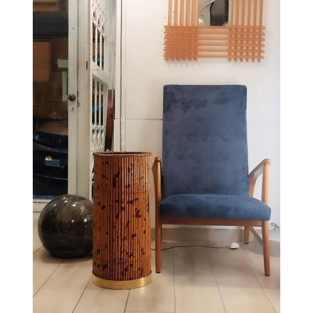 Bamboo, Rattan and Brass Umbrella Stand, Italy, 1970s For Sale - Image 4 of 6