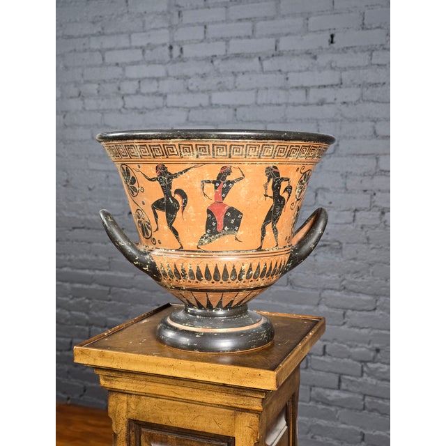 1950s Greek Attic Style Pottery Krater W/Black Figures of Warriors & Dancers For Sale - Image 5 of 13