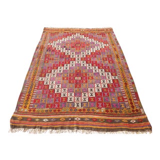Vintage Turkish Kilim Rug - 5′5″ × 8′2″ For Sale