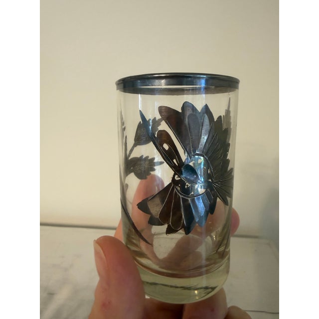 Mid-Century Modern 1930s Silver Inlaid Engraved Shot Glasses - Set of Four For Sale - Image 3 of 7