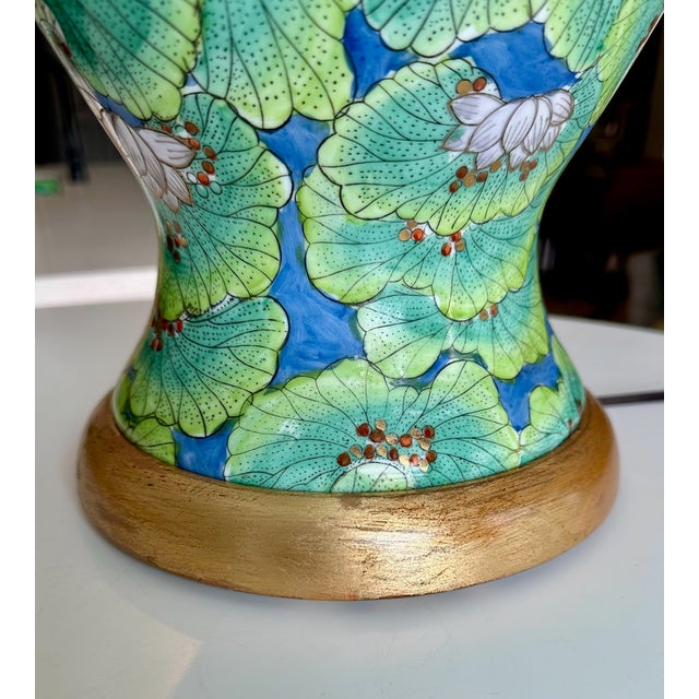 Ceramic Single Chinese Green Lotus Flower Porcelain Table Lamp For Sale - Image 7 of 18