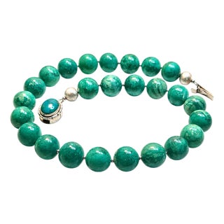 Arizona Chrysocolla Beaded Necklace With Sterling Silver Chrysocolla Clasp, 18" For Sale