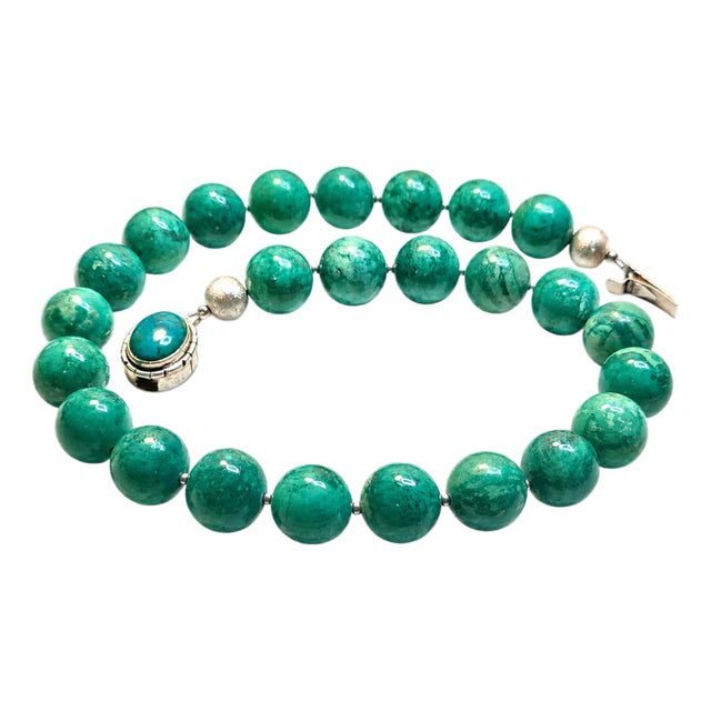 Arizona Chrysocolla Beaded Necklace With Sterling Silver Chrysocolla Clasp, 18" For Sale