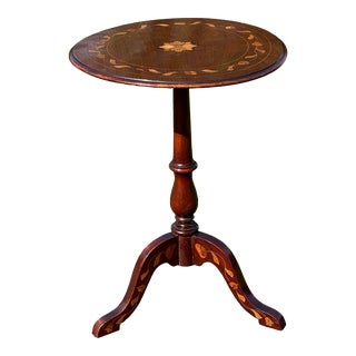 Antique 19th Century Bellflower Inlaid Mahogany Tilt Top Stand For Sale