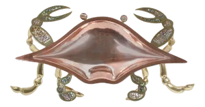 Mid Century Crab Brass and Abalone Serving Dish