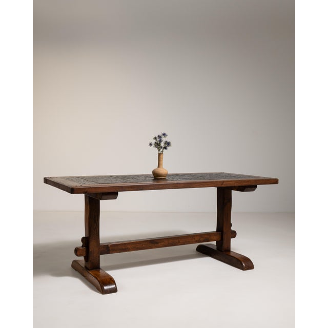 Gray 1970s Oak Dining Table with Stone Top in Original Patina For Sale - Image 8 of 11