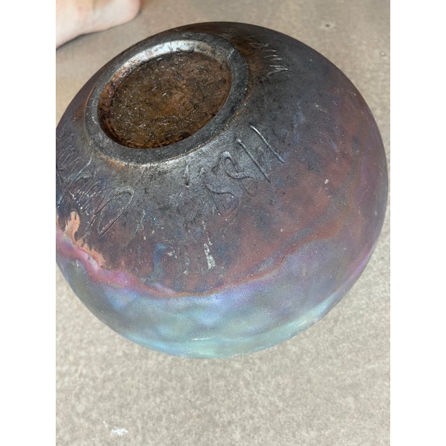 Rare Karl Christiansen 1985 Signed Large Scale Raku Ceramic Geometric Pierced Art Vessel VaseVase Wilton Iowa For Sale - Image 10 of 12