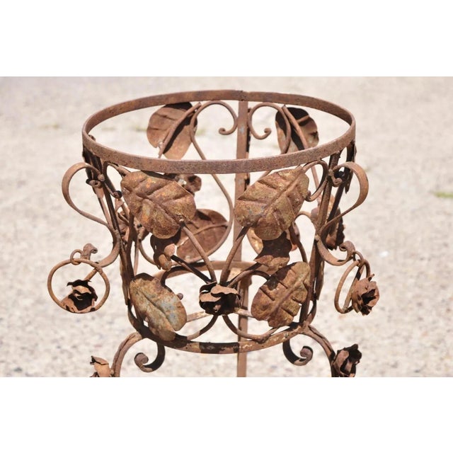 Art Nouveau Vintage French Art Nouveau Wrought Iron Leaf Vine Garden Planter Pot Plant Stand For Sale - Image 3 of 12