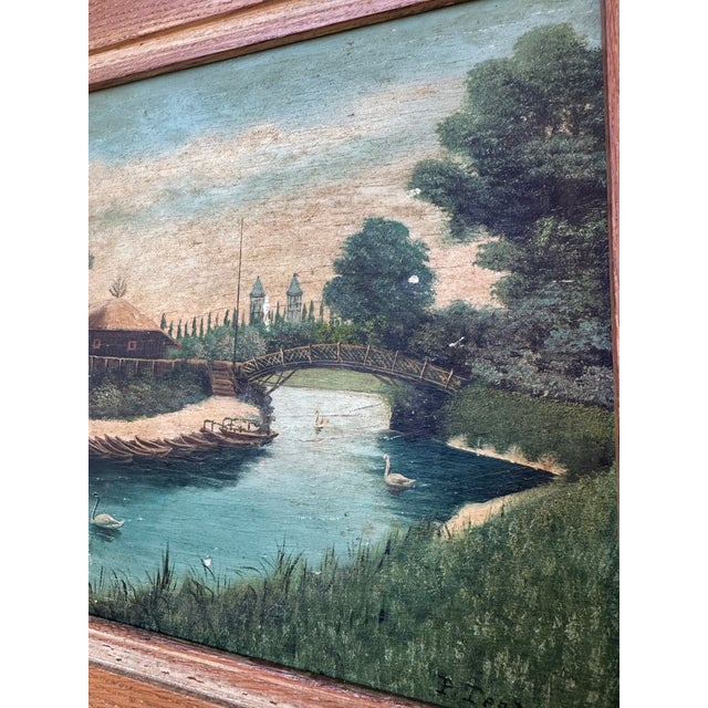 Early 20th Century Signed Oil on Board River Landscape With Swans For Sale In New York - Image 6 of 7