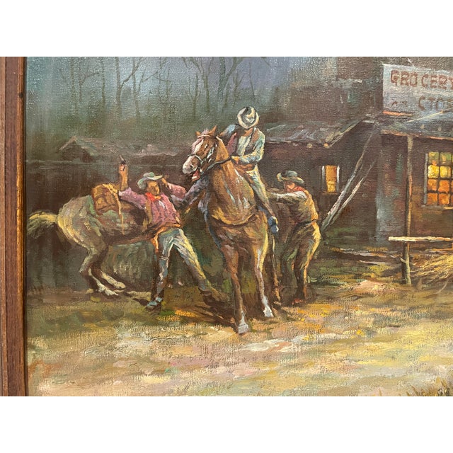 Gerald Bogard Cowboy painting, framed oil on canvas, signed lower right. Frame: 29.25 x 41.25 inches Canvas: 24 x 36...
