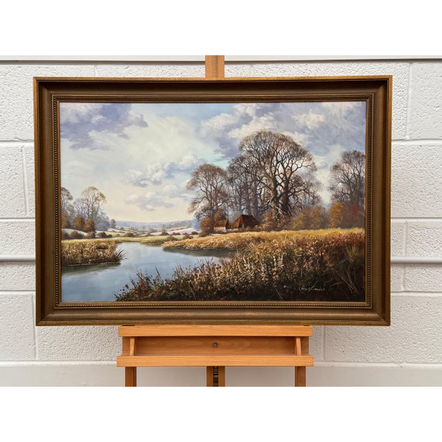 Farmhouse by a River in the English Countryside by 20th Century British Artist 1975 Circa For Sale - Image 12 of 18