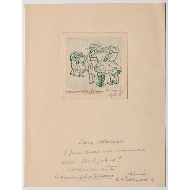 Girls is original etching applied on paper realized by the artist Leonardo Castellani in 1956. Hand-signed on the lower...