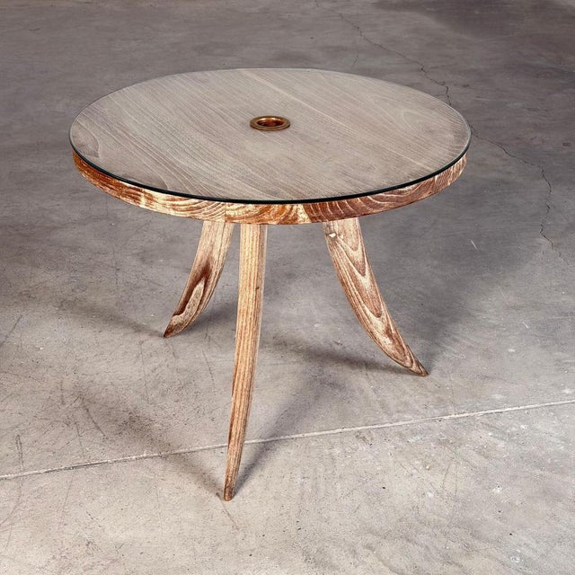 1940s French Bleached Oak Side Table with Glass Top and Brass Detail, 1940s For Sale - Image 5 of 18