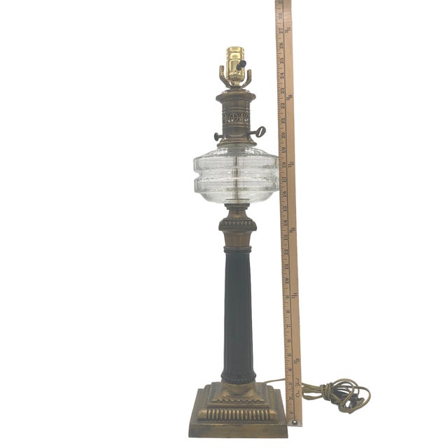 Mid-Century Modern Paul Hanson Table Lamp. Highly desirable and collectible design includes columnar glass, antique brass...