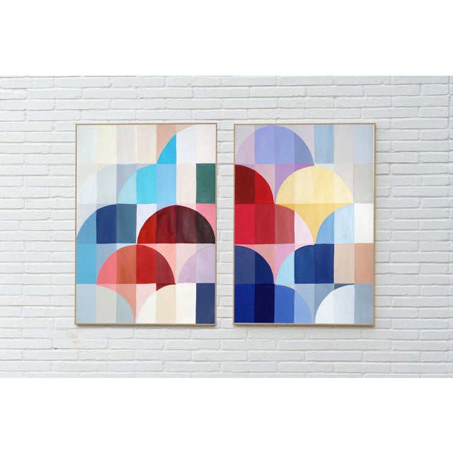 Paper 2025, Bauhaus Gems, Intuitive Modernism Painting, Large Diptych of Balloons Patterns, Acrylic Painting on Watercolor Paper by Natalia Roman-Set of 2 For Sale - Image 7 of 9