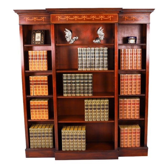 Vintage Sheraton Revival Breakfront Open Bookcase For Sale