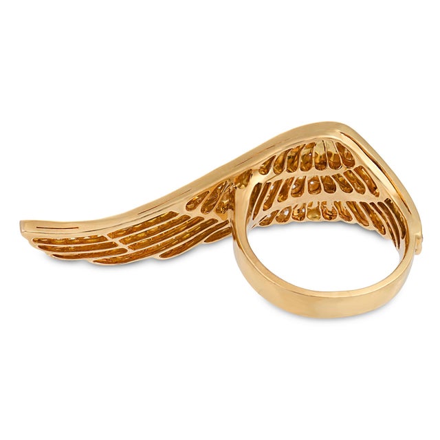 Metal 1990s Garrard Yellow Sapphire Diamond 18k Yellow Gold Wings Ring, Size 6 For Sale - Image 7 of 8