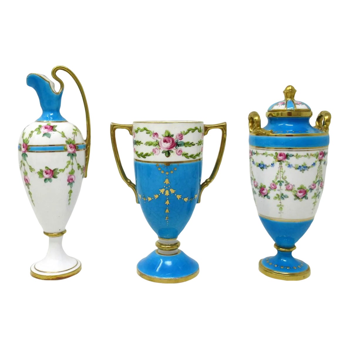 Antique Minton Staffordshire Porcelain Ewer, Urn & Vase with Roses 3
