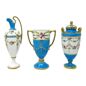 Antique Minton Staffordshire Porcelain Ewer, Urn & Vase with Roses- 3 Pieces