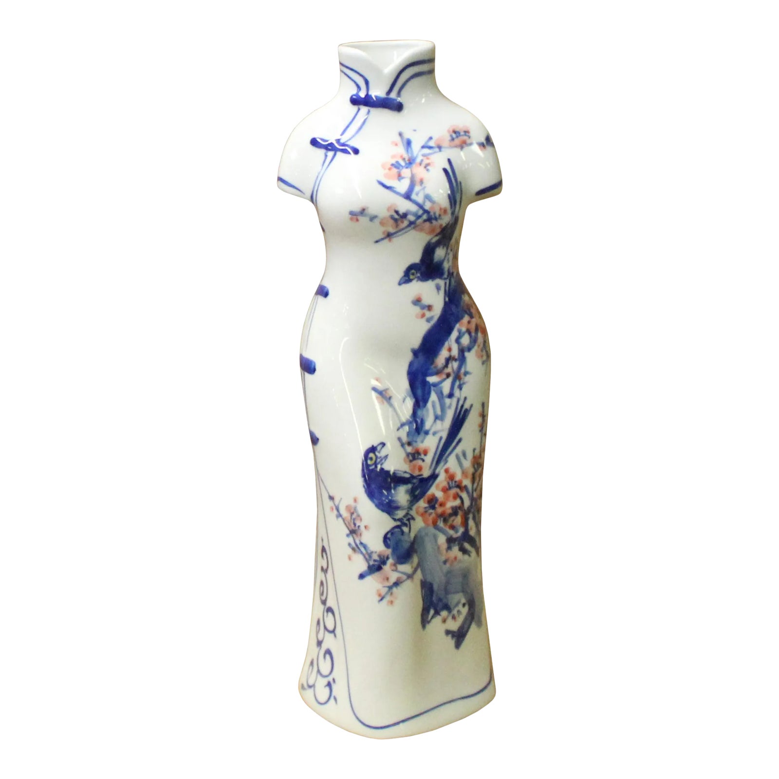 Chinese Blue White Porcelain Lady Dress Shape Vase Chairish