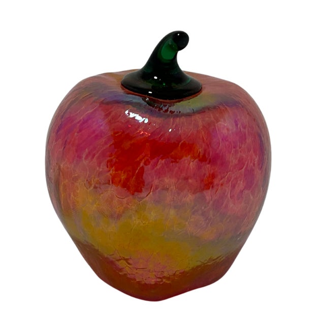 Hand-Blown Iridescent Art Glass Apple Paper Weight For Sale - Image 4 of 9