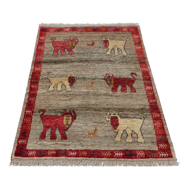 1950s Vintage Gabbeh Persian Rug, Beige and Red Tribal Animal Pictorial - Rug & Kilim For Sale - Image 5 of 7