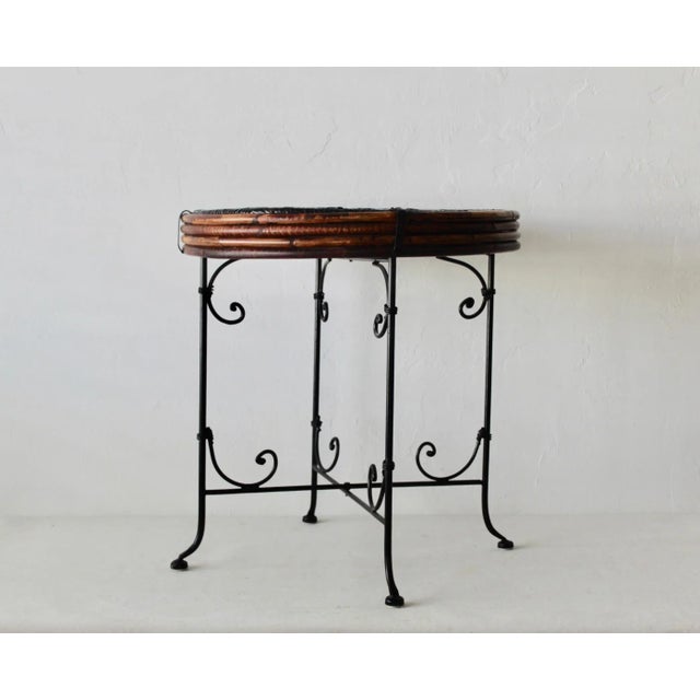 Wood Demi Lune Style Vintage Mid-Century Wicker Bamboo Side Table Scroll Base Detail For Sale - Image 7 of 12