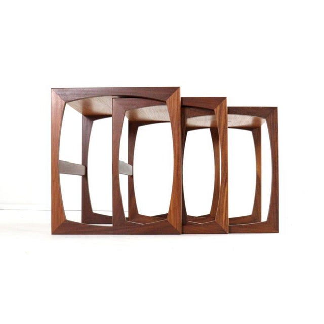 Beautiful set of three nesting tables from the English brand G-plan. The quality of the wood and the craftsmanship of the...