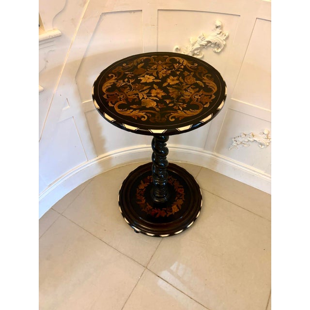 Antique Italian Ebonised and Marquetry Inlaid Pedestal Occasional Centre Table or Plant Stand, 1860 For Sale - Image 12 of 12
