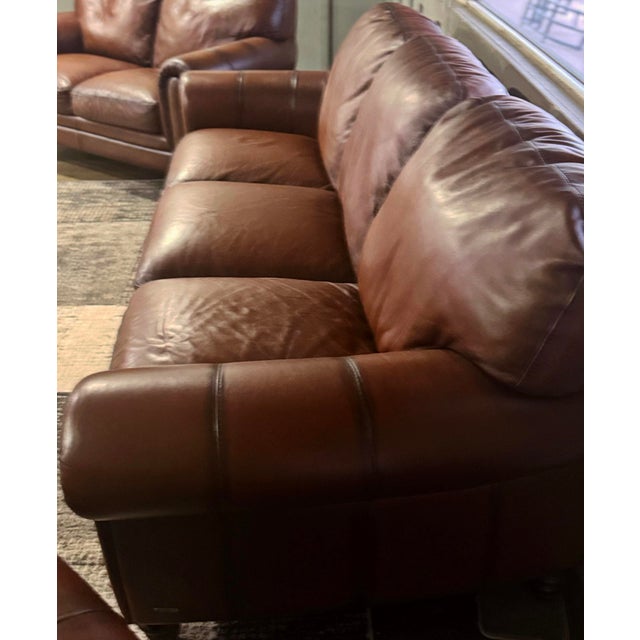 Wood Natuzzi Maturità Model 1855 Italian Cognac Leather Sofa – Made in Italy For Sale - Image 7 of 11