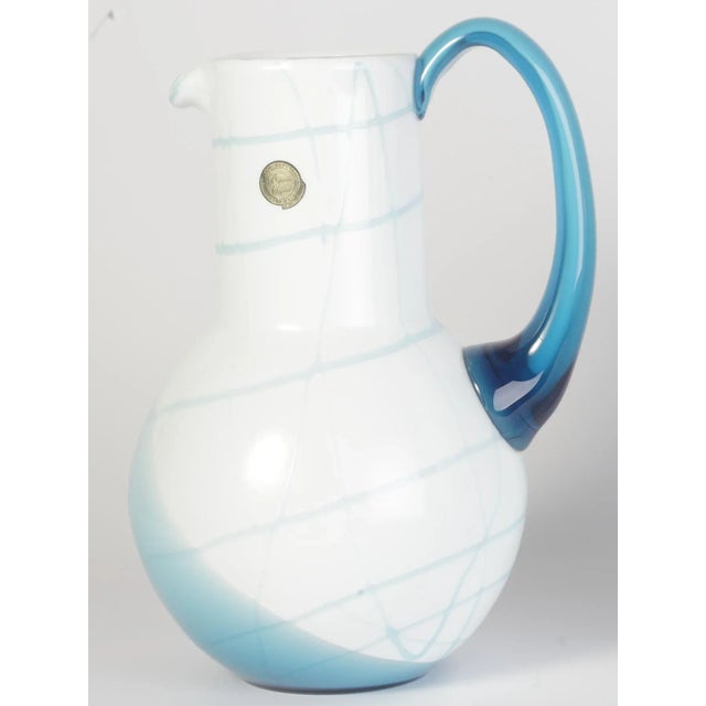 1990s Blue and White Glass Vase and Jug Set from Bohemia Crystal, 1990s, Set of 2 For Sale - Image 5 of 15