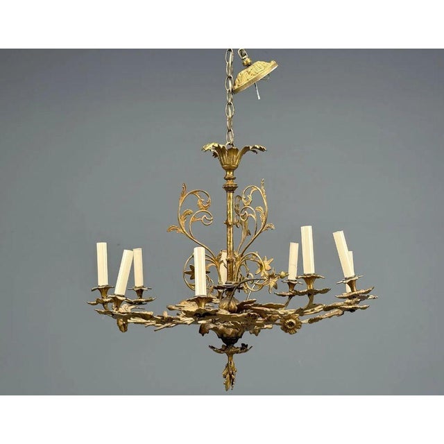 Rococo Style, Leaf and Vine Chandelier, Dore Bronze, Italy, 1920s For Sale - Image 4 of 13