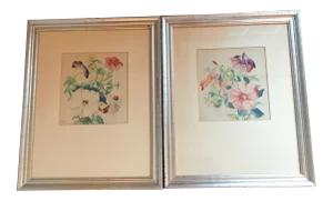 Framed Floral Watercolors by Milam - a Pair