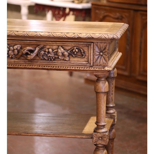19th Century French Henri II Carved Oak Console Table Server For Sale - Image 4 of 12