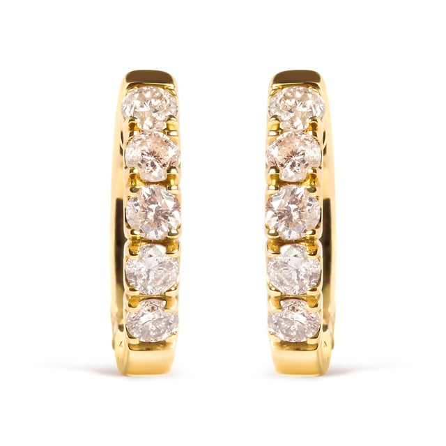 Contemporary 10K Yellow Gold 1/2 Cttw Round-Cut Diamond Hoop Earrings, Pair For Sale - Image 3 of 4