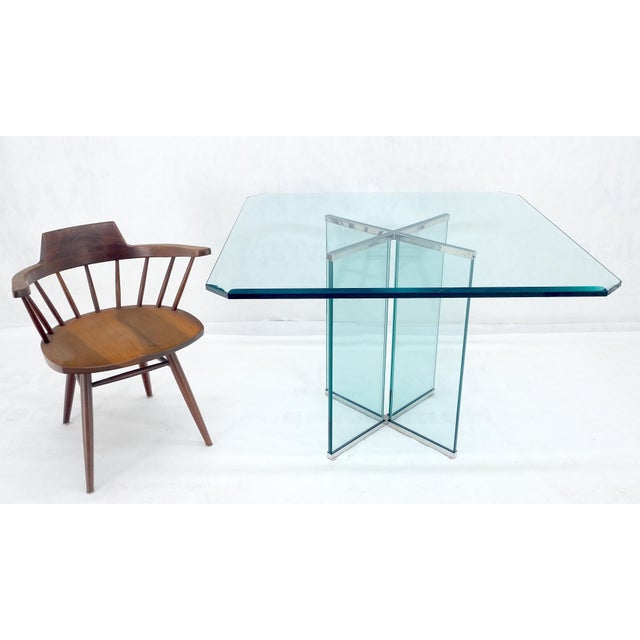 Italian Mid Century Modern 3/4" Thick Beveled Glass Single Pedestal Dining Table For Sale - Image 10 of 12