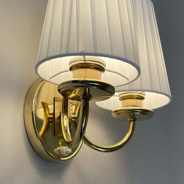 Brass & Cream Fabric Wall Light, Sweden, 1940s For Sale - Image 10 of 15