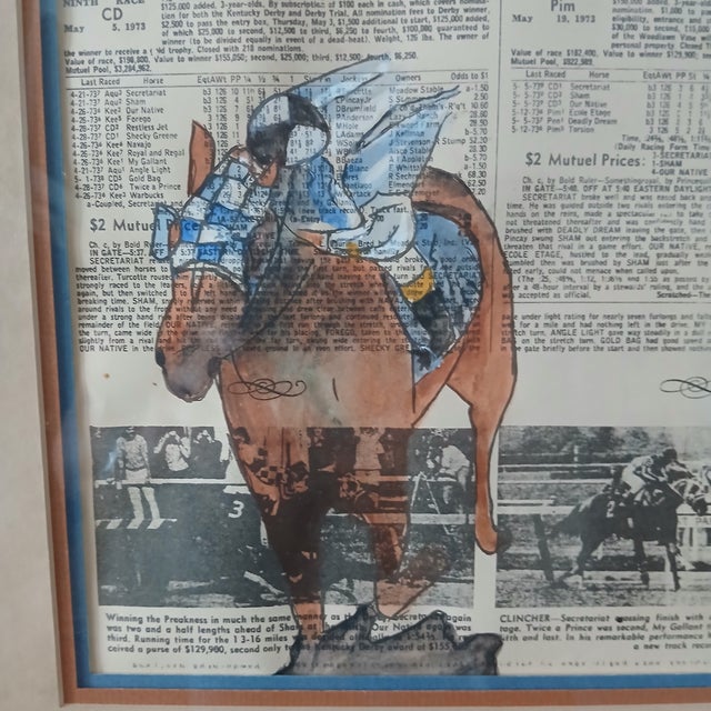 Painted on a page from the June 30,1973 Daily Racing Form, full of color and action, this inspiring watercolor depicts the...
