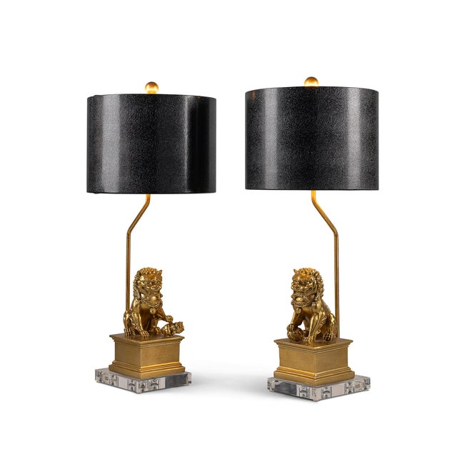 Traditional Dynasty Foo Dog Gold Accent Lamps, Set of 2 For Sale - Image 3 of 5