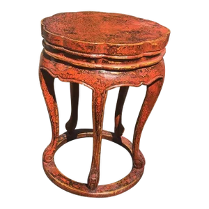 Early 20th Century Red Lacquered Chinese Qing Dynasty Style Stool