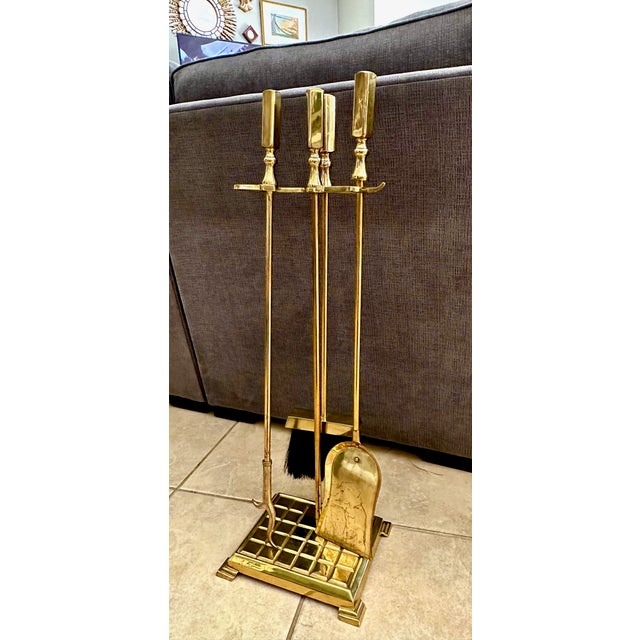 Metal Set Modernist Brass Fireplace Tool Set For Sale - Image 7 of 16