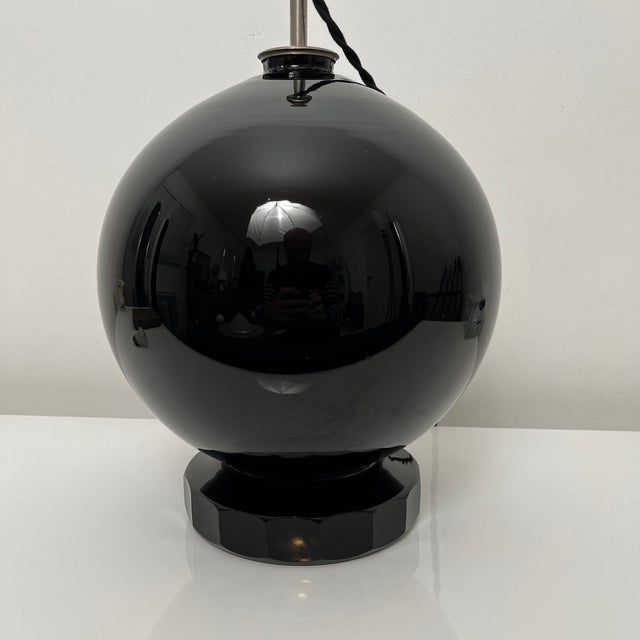 Jacques Adnet Spherical Desk Lamp in Black Opaline Glass in the style of Jacques Adnet, France, 1930s For Sale - Image 4 of 18