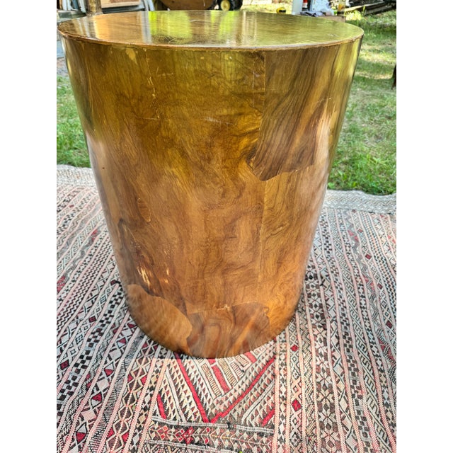 Attributed to William Switzer Postmodern MCM Burl Walnut Drum Table / Nightstand For Sale In New York - Image 6 of 12