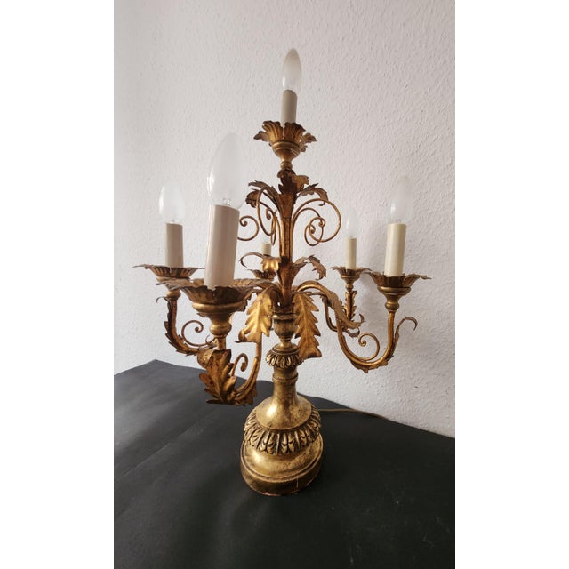 Vintage Hollywood Regency Louis XV 6-Light Florentine Floor Lamp, Italy, 1920s, Set of 2 For Sale - Image 4 of 18