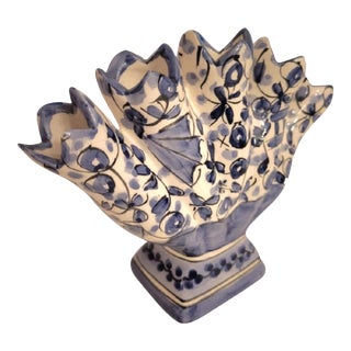 Vintage Blue and White Andrea by Sadek Ceramic Small Portugal Tulipiere For Sale