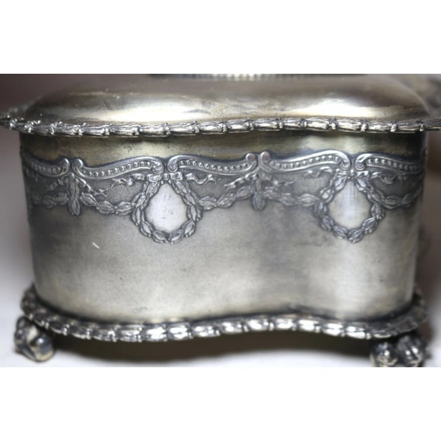 Quality Antique Ornate Silverplate Painted Porcelain Pairpoint MFG Jewelry Box For Sale - Image 9 of 12