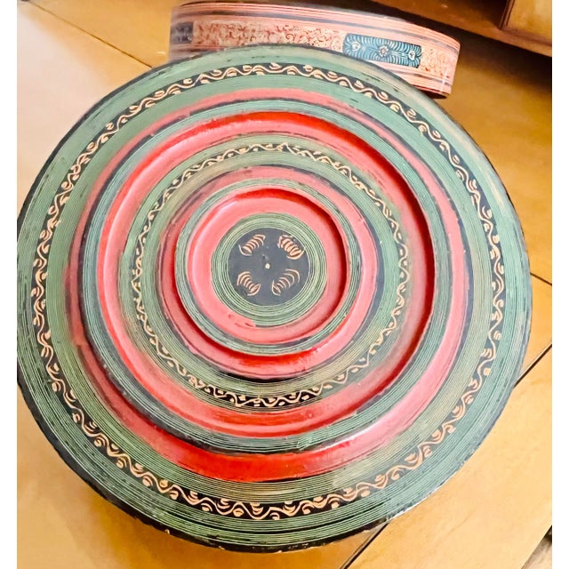 Vintage Burmese Orange Circular Layered Lacquer Box, C. Early 1900’s For Sale In Washington DC - Image 6 of 11