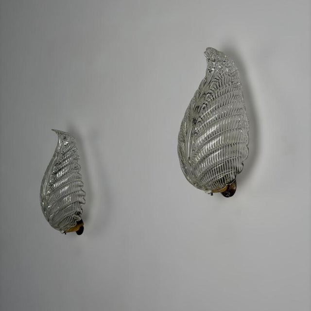 Foglia Murano Glass Wall Lights by Ercole Barovier for Barovier & Toso, 1940s, Set of 2 For Sale - Image 6 of 18