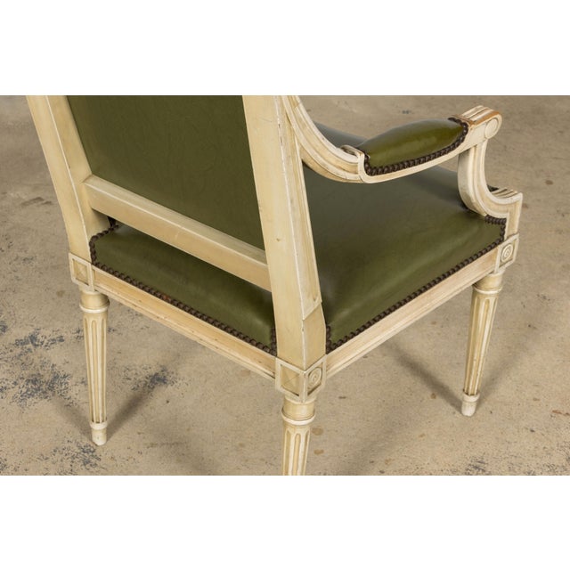 Early 20th Century French Louis XVI Style Painted Armchair in Olive Green For Sale - Image 13 of 18